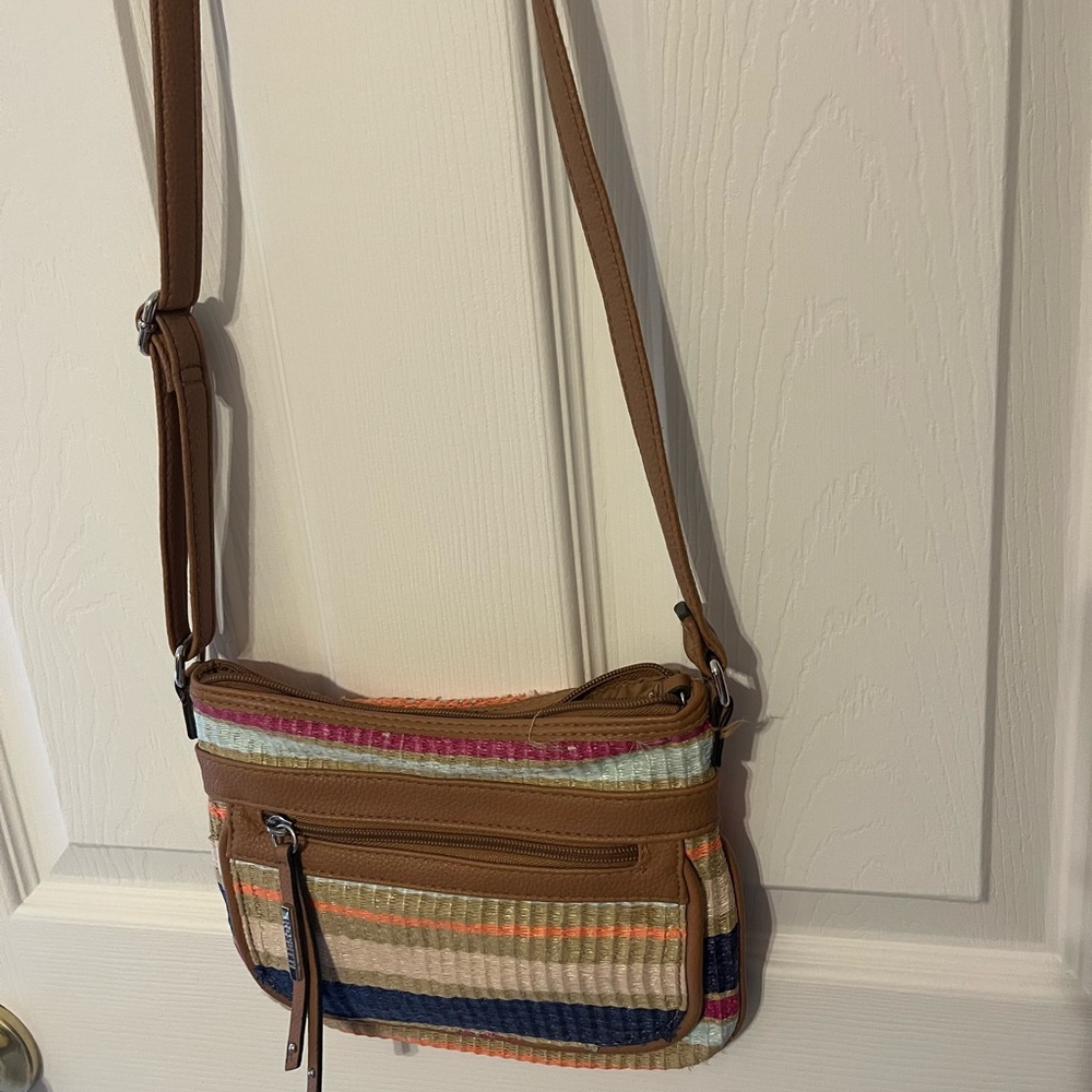 Rosetti Tan and Pink Crossbody Bag with Bohemian Flair